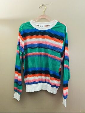 Multicolor Striped Crewneck Sweater in Green - Lightweight Knit